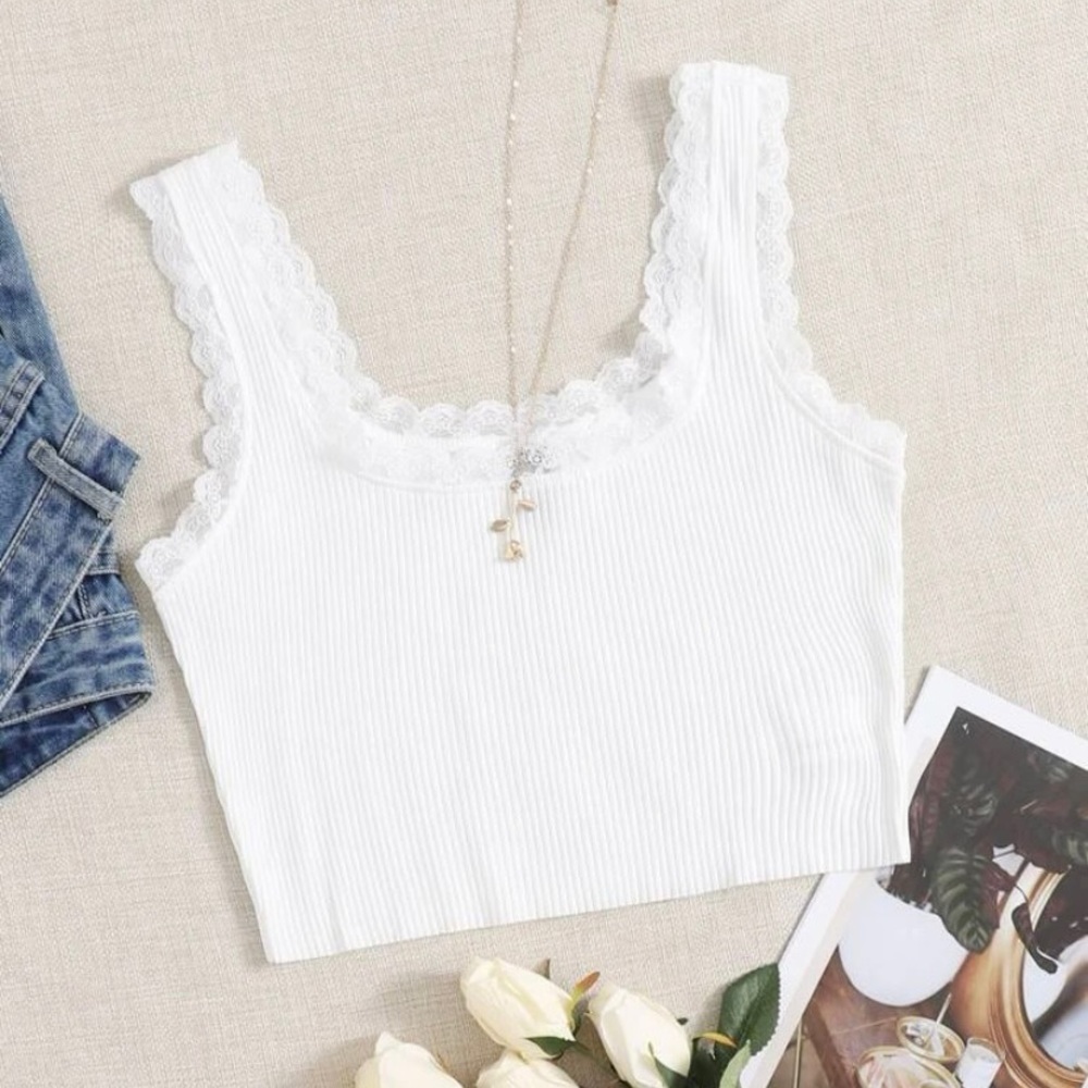White Lace crop tank top
